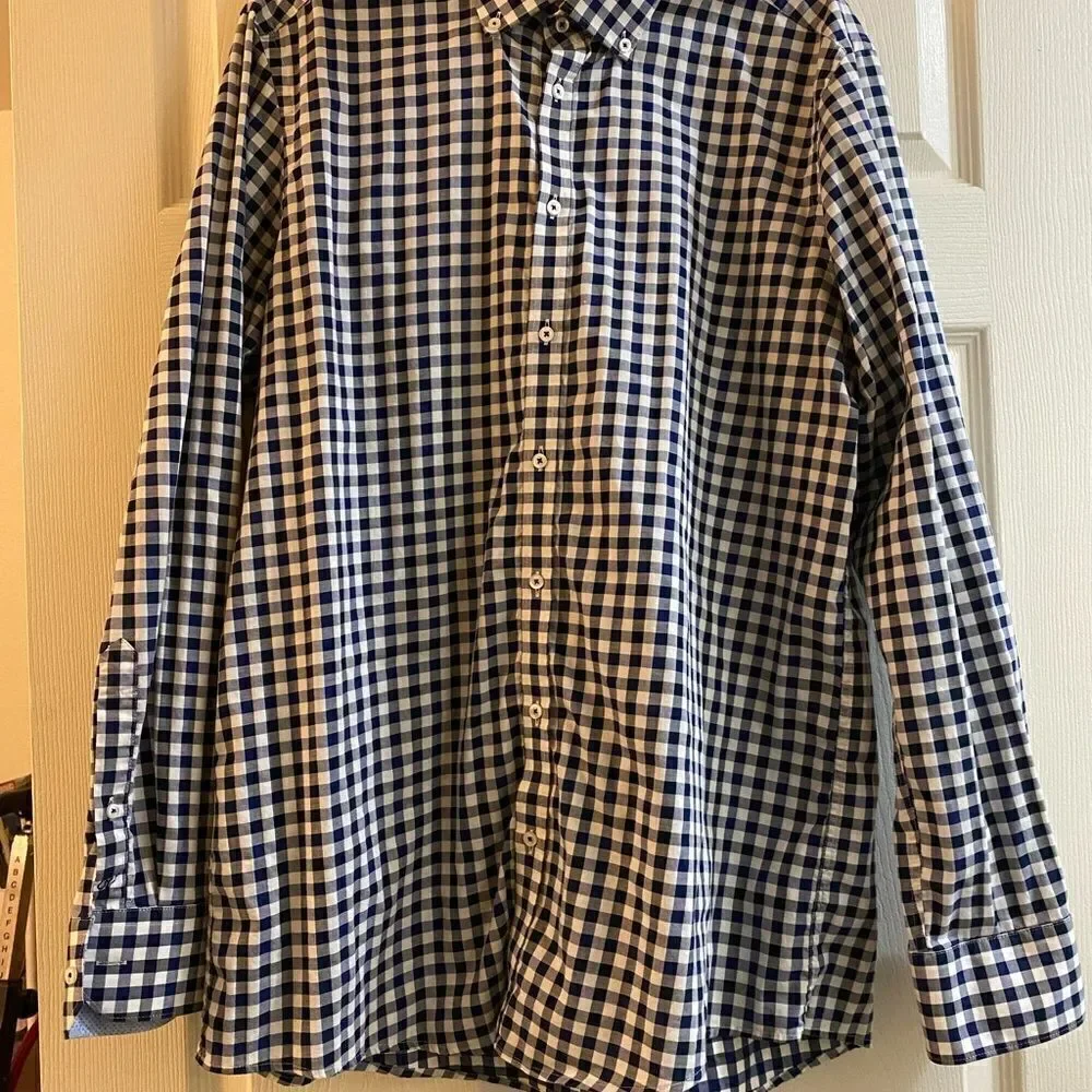 💼Like New Mens Button Down Casa Moda Venti Modern Fit Black and White Checked